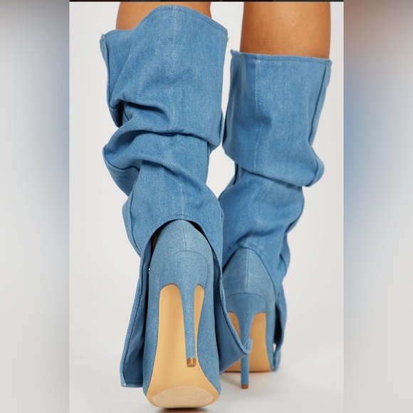 NWB- SLOUCHY DENIM STILETTO BOOTS - Picture 3 of 4